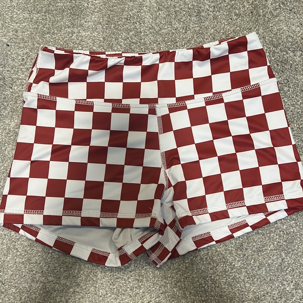 Barbell Cartel comp short, red checkers